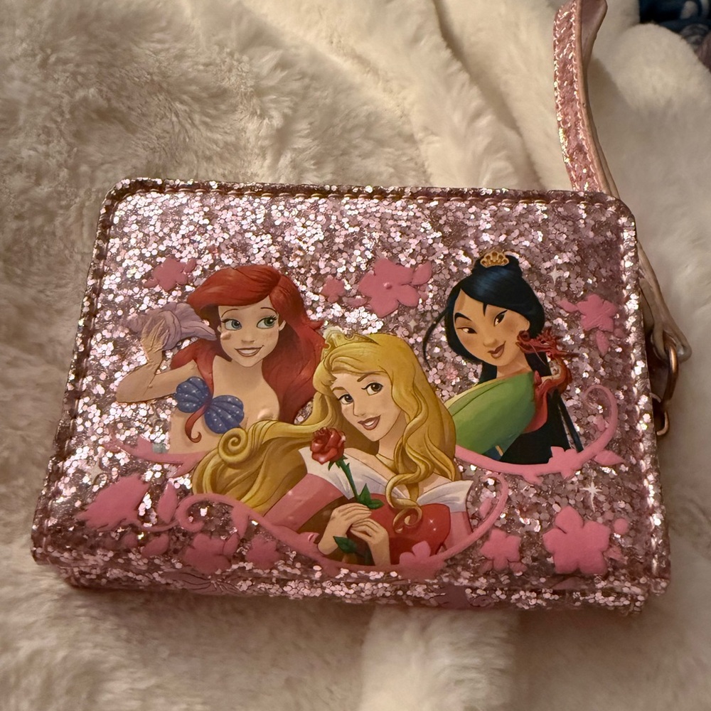 Disney Pink Glitter Wallet Bag with Princess Artwork